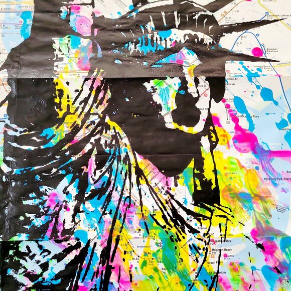 Handpainted Statue of Liberty Unique Acrylic Art painting on a NYC Subway map - Picture 8 of 8